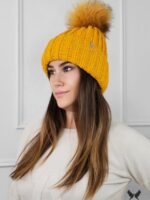 Bonnet laine / polaire moutarde