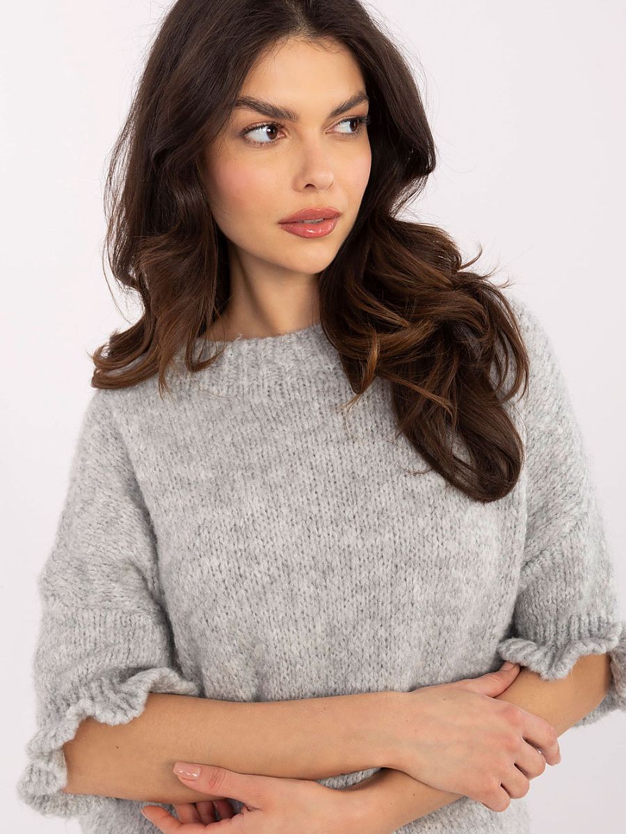Pull manches à volants gris