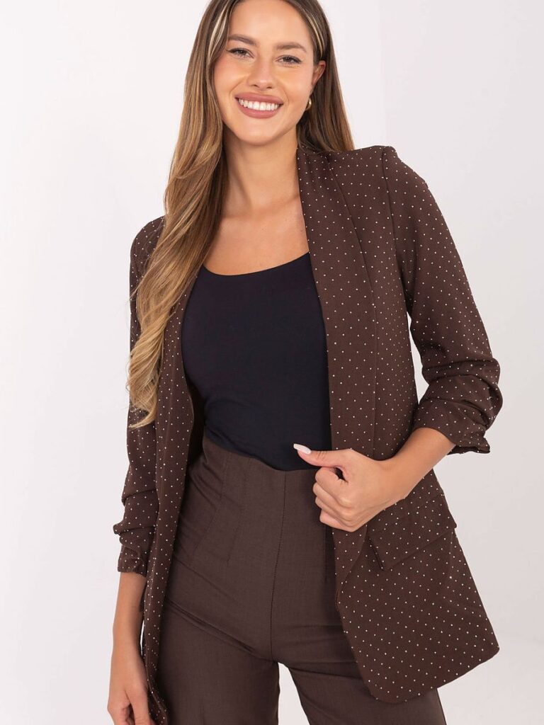 Veste soirée moka paillettes scintillantes manches 3/4