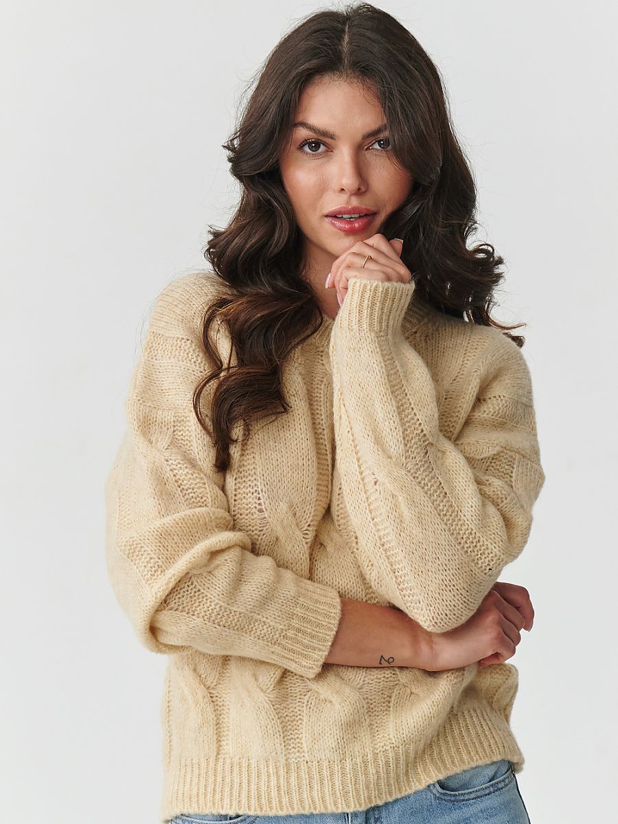 Pull tresse collection laine sable