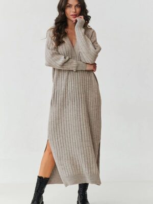 Robe de jour maille côtelée sable