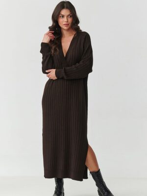 Robe de jour maille côtelée chocolat