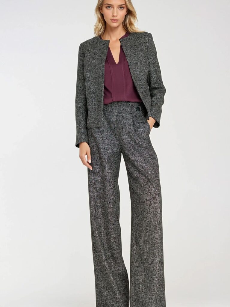 Blazer gris chiné coupe boxy courte épaulettes minimalistes femme — vue 1