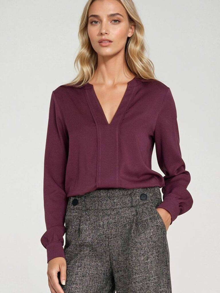 Chemise Anna prune viscose fluide décolleté V élégant