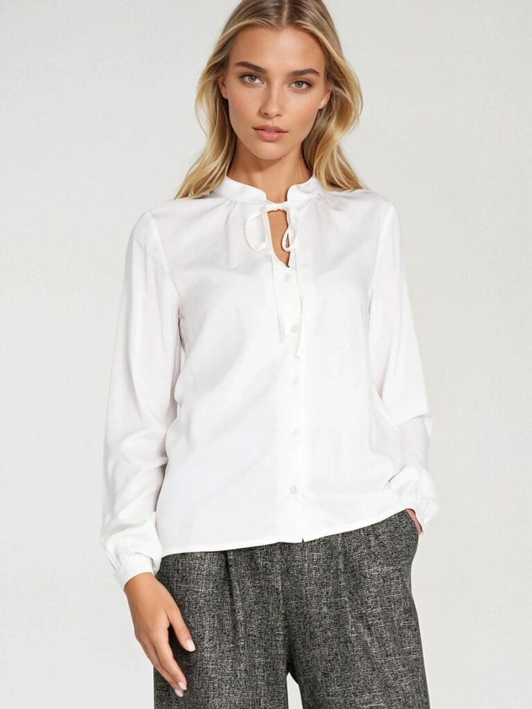 Chemise Lucie blanche nœud signature viscose fluide — vue 2