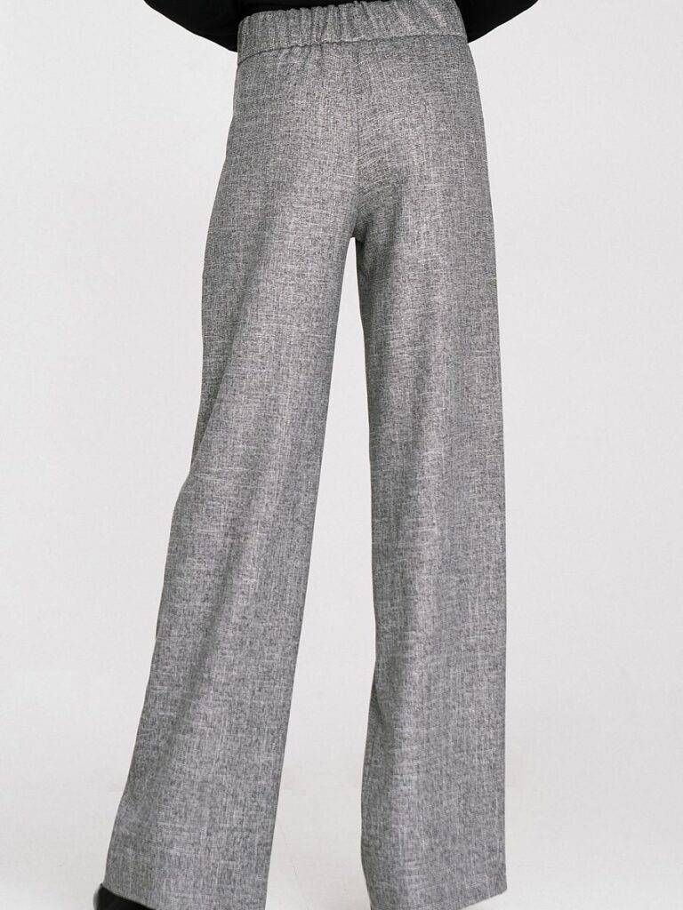 Pantalon taille haute gris clair relaxed fit plis structurants femme — vue 1