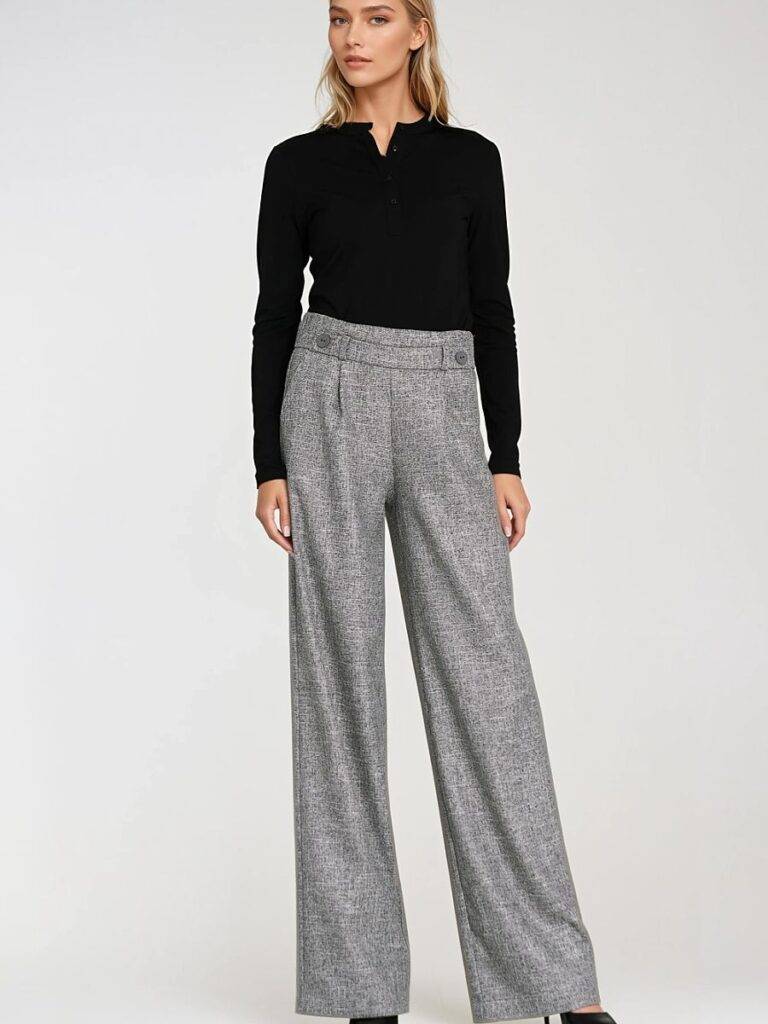 Pantalon taille haute gris clair relaxed fit plis structurants femme — vue 2