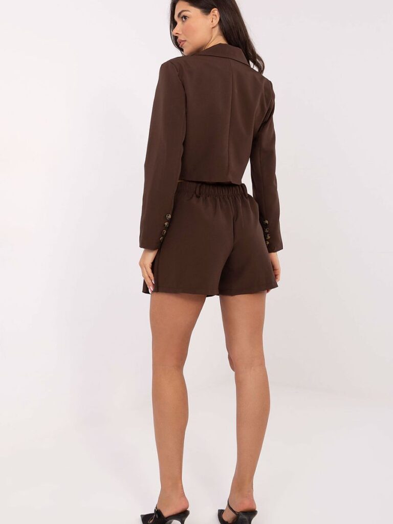 Ensemble tailleur femme chocolat : veste + jupe-short plissée — vue 1