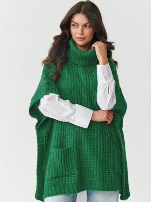 Pull poncho laine vert