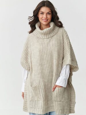 Pull poncho laine beige