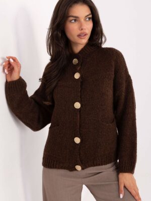 Gilet laine mélangé bouton or chocolat