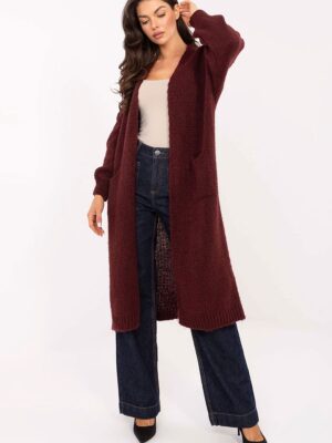 Cardigan long laine rouge