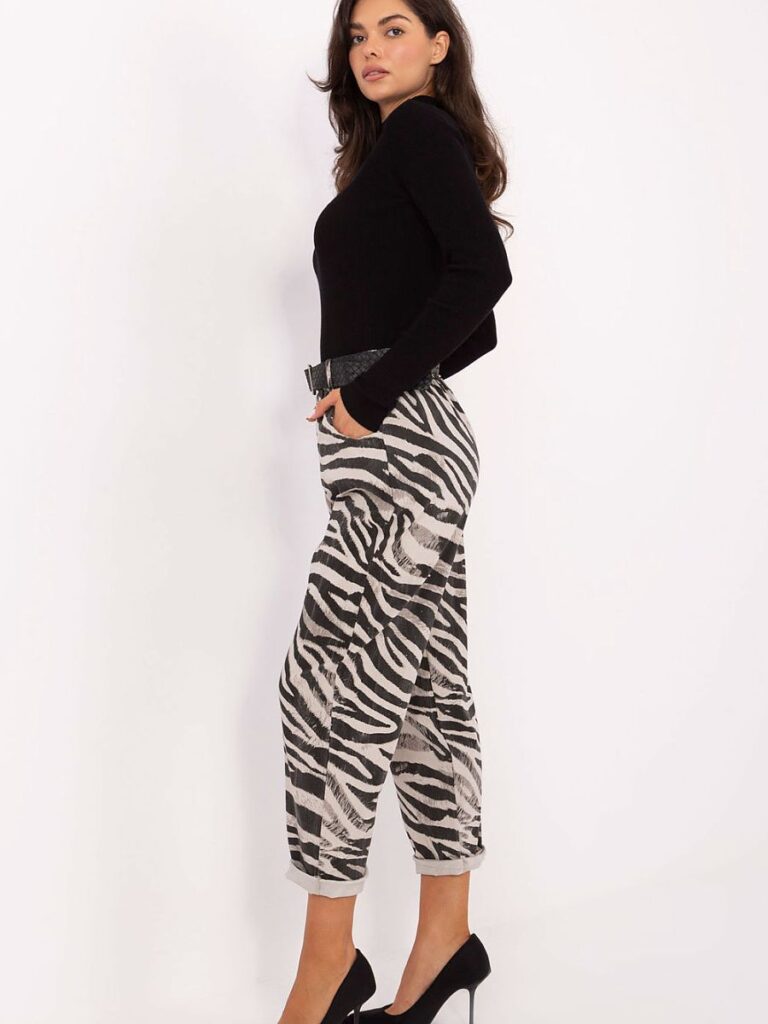 Pantalon Léa zébré beige taille haute femme, viscose douce — vue 1
