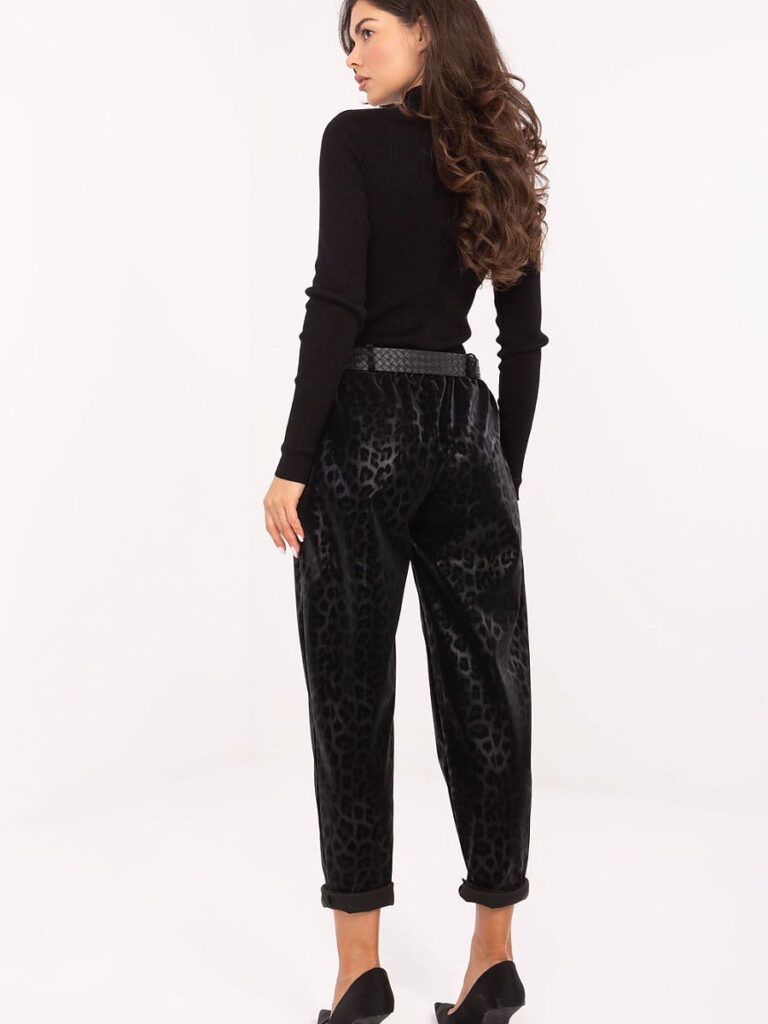 Pantalon léopard noir taille haute simili cuir coupe fuselée — vue 2