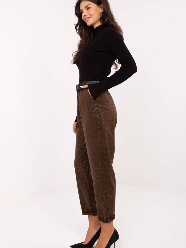 Pantalon léopard taille haute simili cuir noir, coupé fuselé, femme