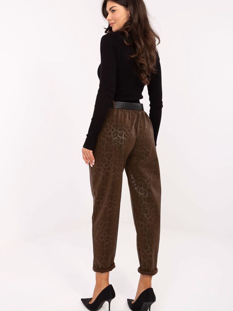 Pantalon léopard taille haute simili cuir noir, coupé fuselé, femme — vue 1