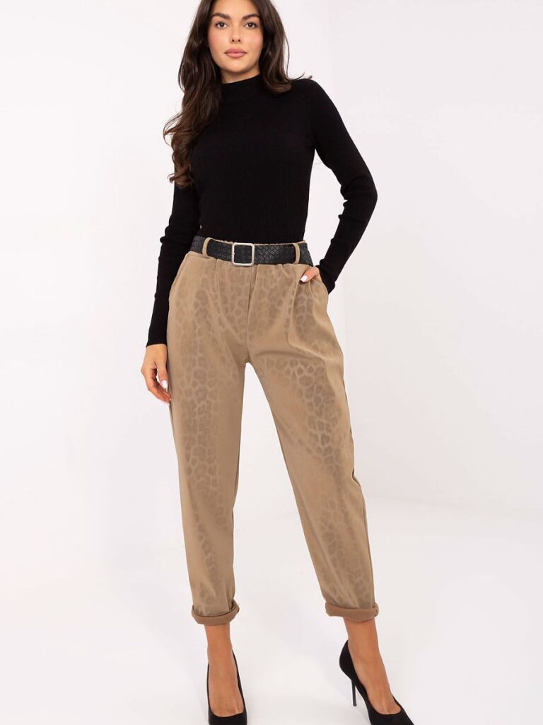 Pantalon taille haute léopard simili cuir, ceinture élastique dorée, coupe évasée