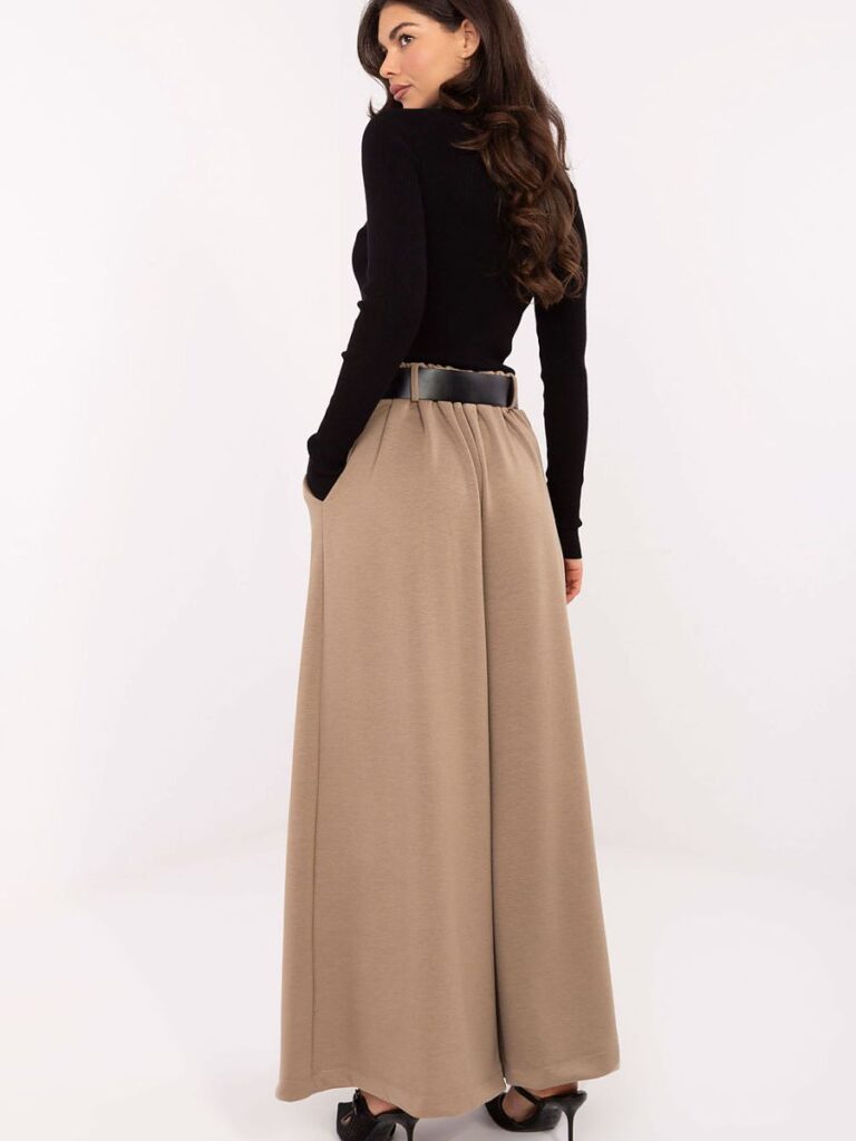 Palazzo beige fluide taille haute, plis raffinés, coupe large — vue 2