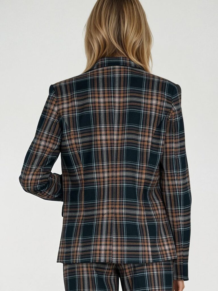 Blazer femme carreaux bleu marine col revers doublure intégrale — vue 2