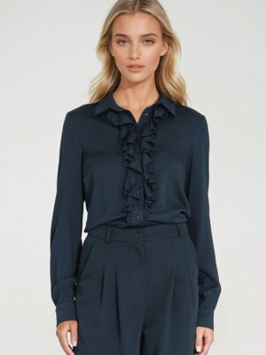 Chemise jabot bleu marine