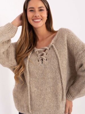 Pull à lacets beige
