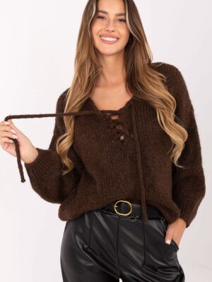 Pull à lacets chocolat