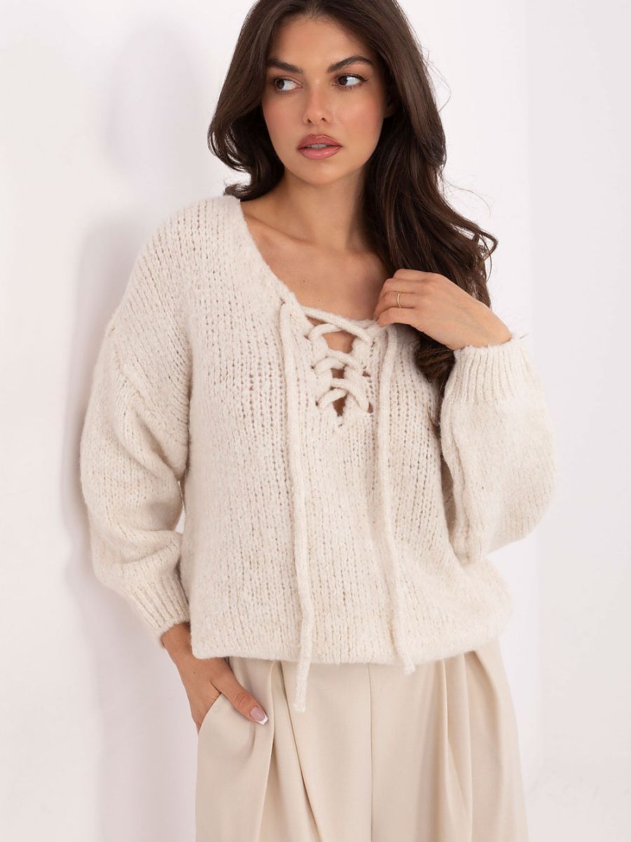 Pull à lacet crème