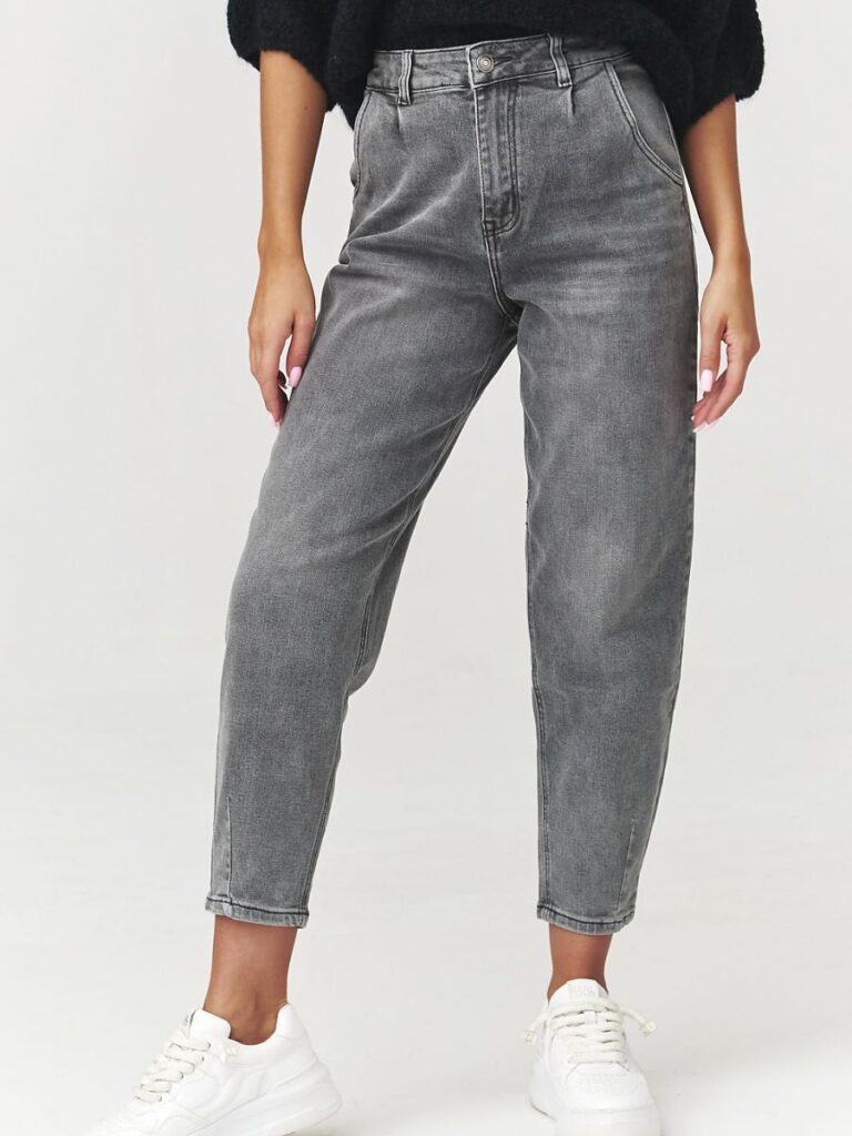 Jean mom gris lavé taille haute coupe rétro femme