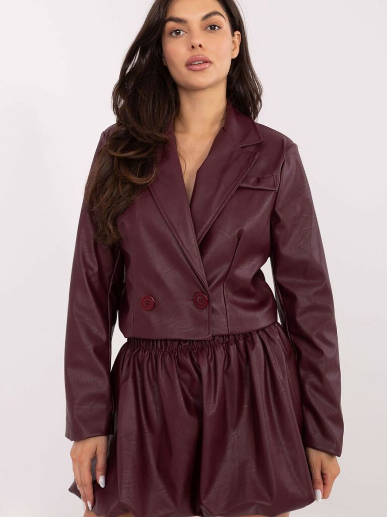 Jupe Léa en simili cuir bordeaux, coupe boule épurée, ceinture élastique