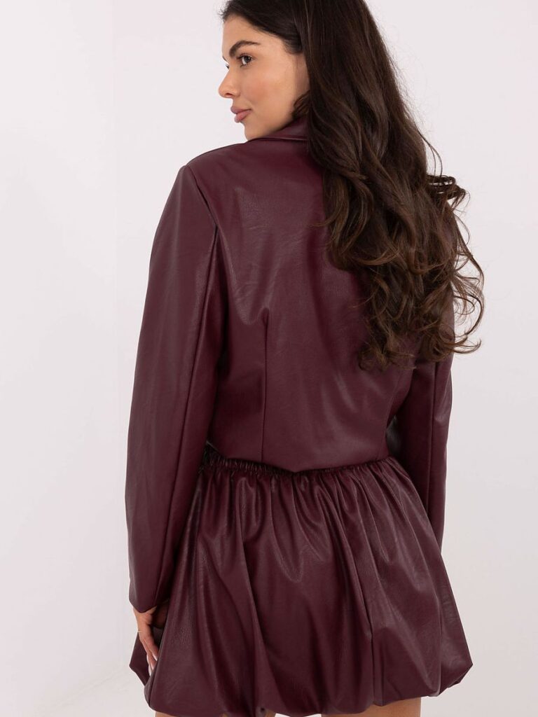 Jupe Léa en simili cuir bordeaux, coupe boule épurée, ceinture élastique — vue 1