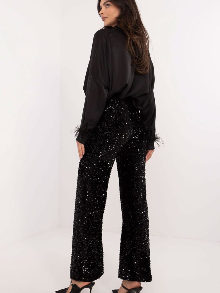 Pantalon noir à paillettes, taille haute, coupe droite, soirée élégante — vue 2