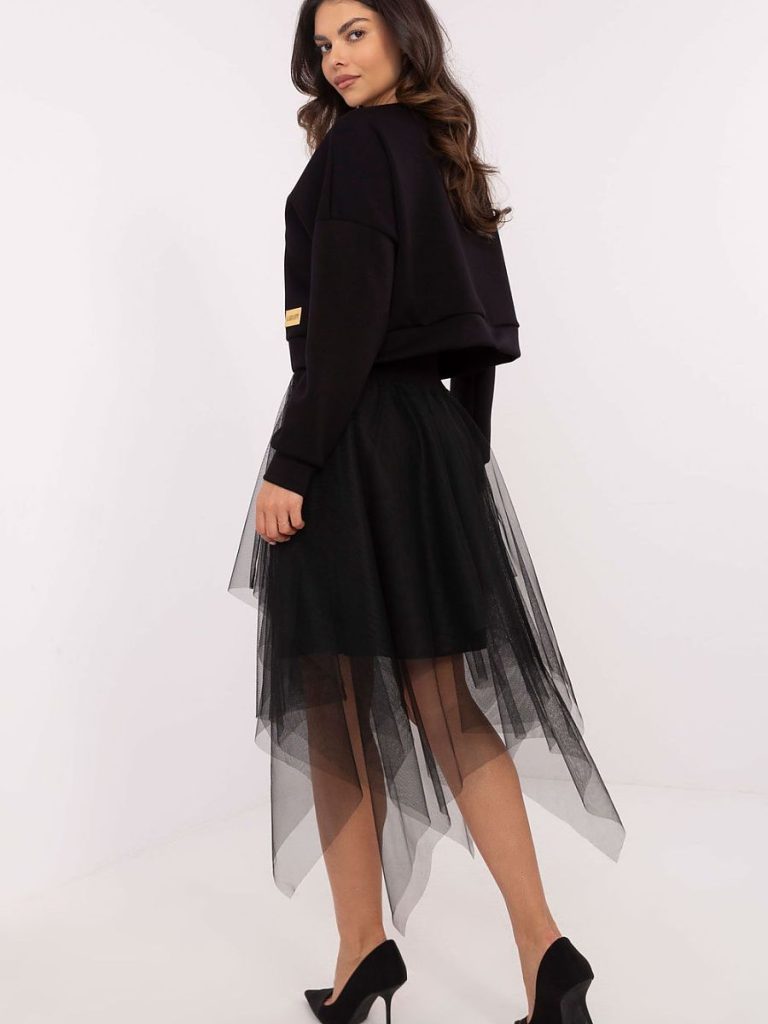 Ensemble Léa noir : pull col V et robe midi tulle doublée — vue 2