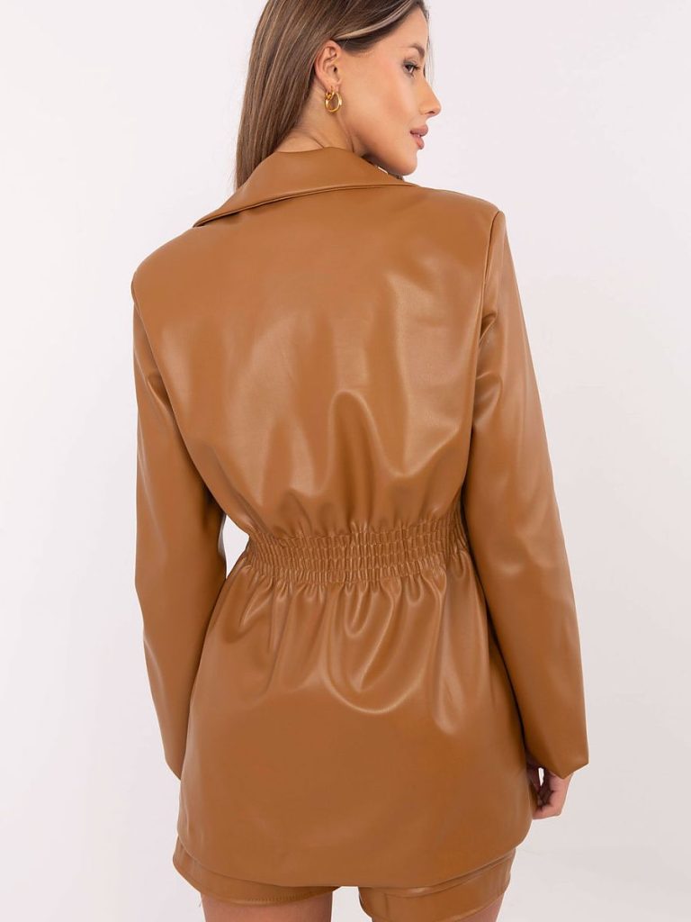 Blazer marron clair double boutonnage coupe structurée épaulettes — vue 2