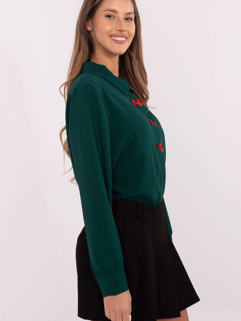 Chemise vert sauge nœuds discrets, coupe ajustée, manches longues — vue 1