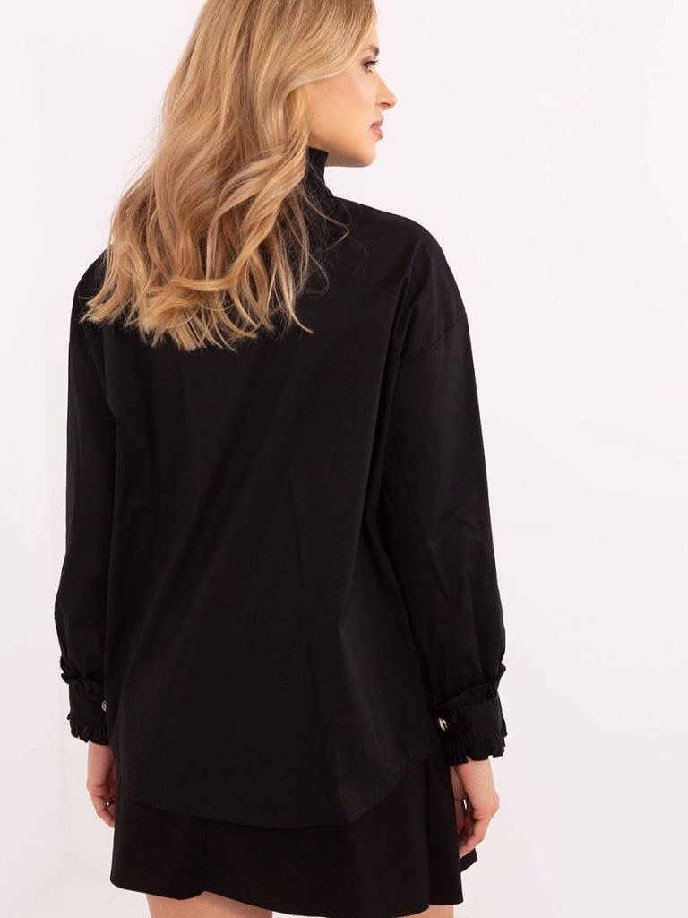 Chemise Élise noire avec boutons dorés, coupe droite élégante — vue 2