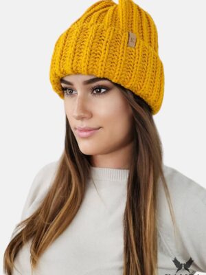 Bonnet tricot collection laine moutarde