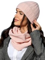 Ensemble écharpe et bonnet coton rose