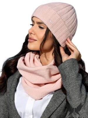 Ensemble écharpe et bonnet coton rose