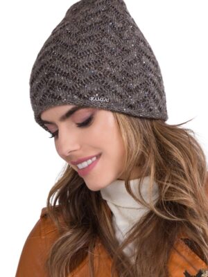 Bonnet collection laine/mohair paillettes terre