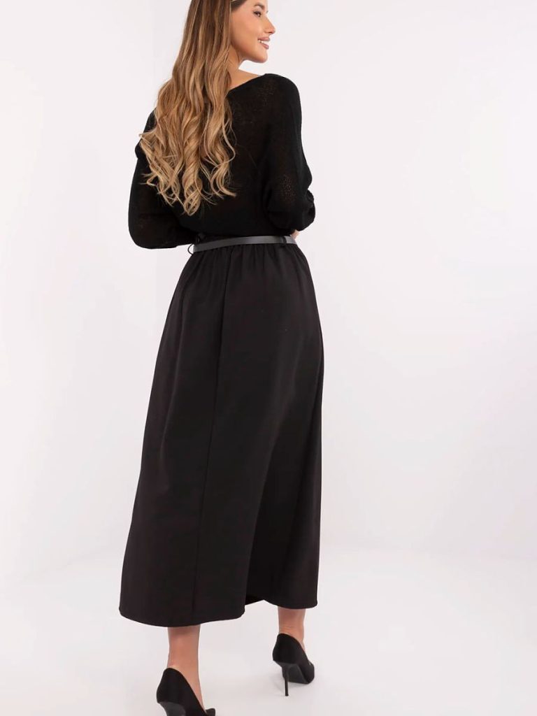 Jupe maxi noire longue avec ceintures boutonnées, vue de face — vue 2