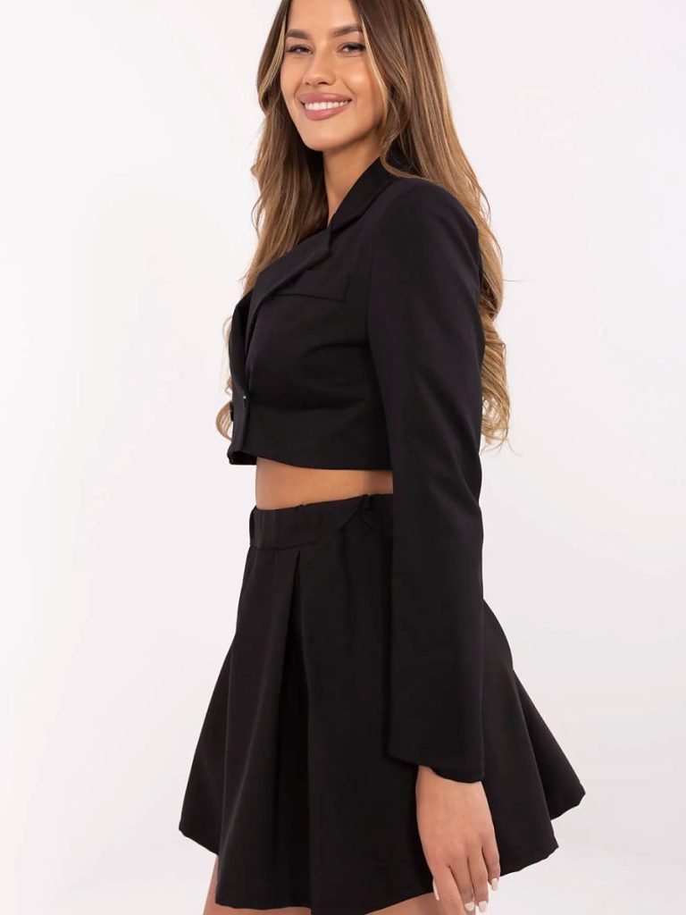 Jupe Camille noire évasée avec shorts intégrés, ceinture ajustable — vue 1