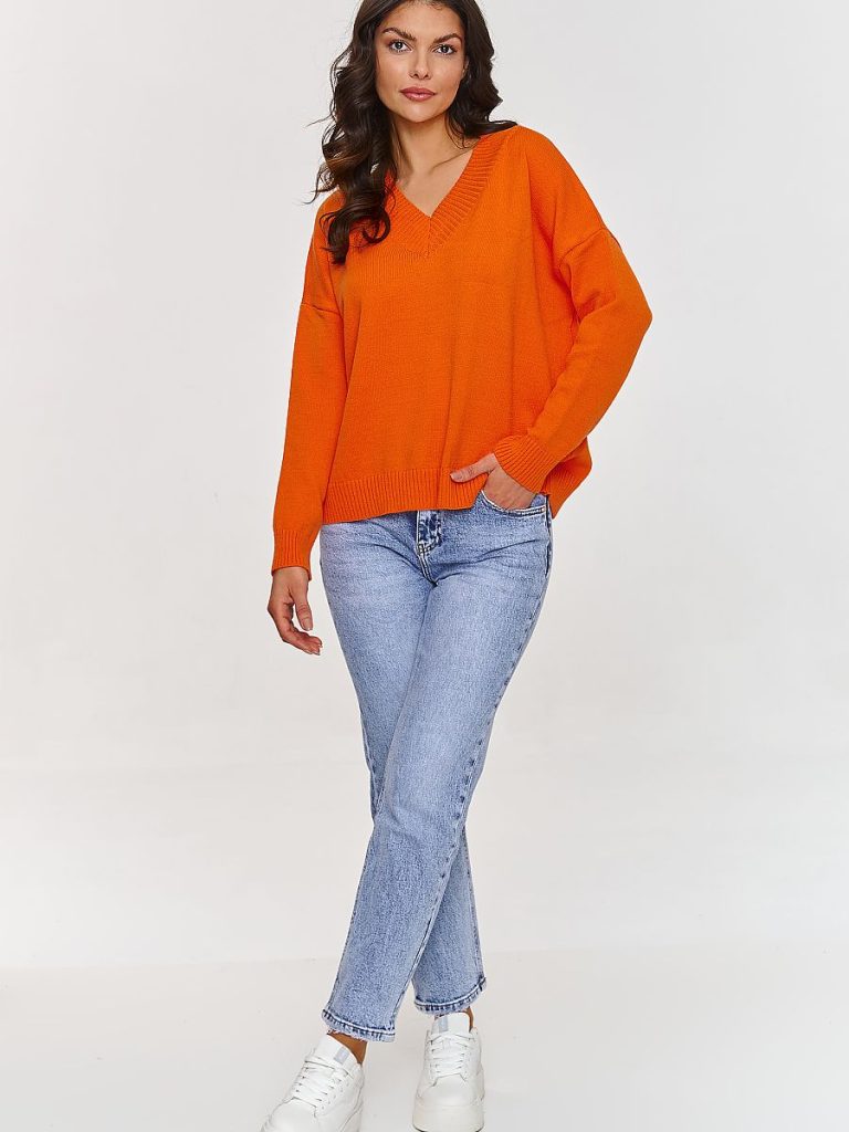Pull femme Léa col V viscose jaune, coupe fluide ample — vue 1