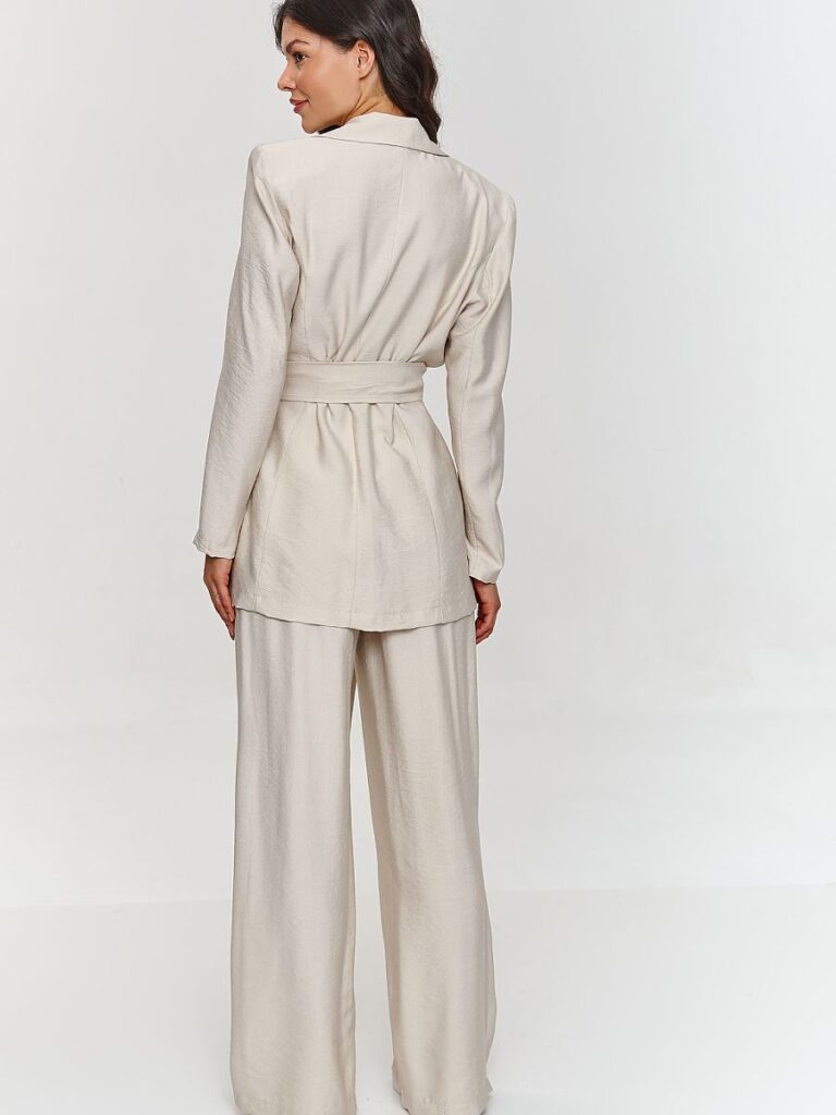 Ensemble veste et pantalon beige fluide ceinture ajustable femme — vue 1