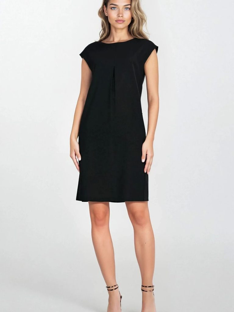 Robe Léa lin rayonne noire col rond manches capuchon — vue 1