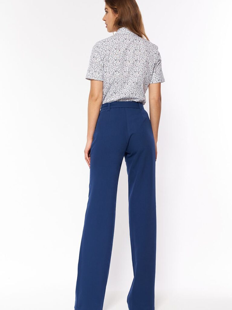 Pantalon bleu marine taille haute jambes évasées vue de face — vue 2