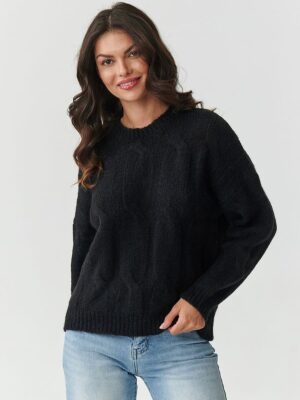 Pull tresse mohair noir