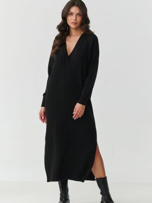 Robe de jour maille côtelée noire