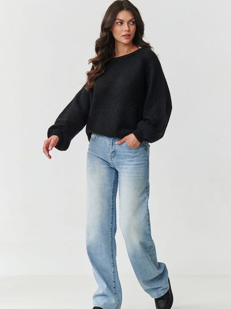 Pull noir femme en kid mohair, coupe épurée confortable — vue 1