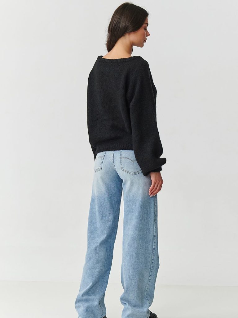Pull noir femme en kid mohair, coupe épurée confortable — vue 2