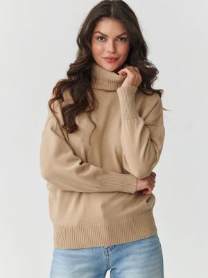 Pull Col roulé beige